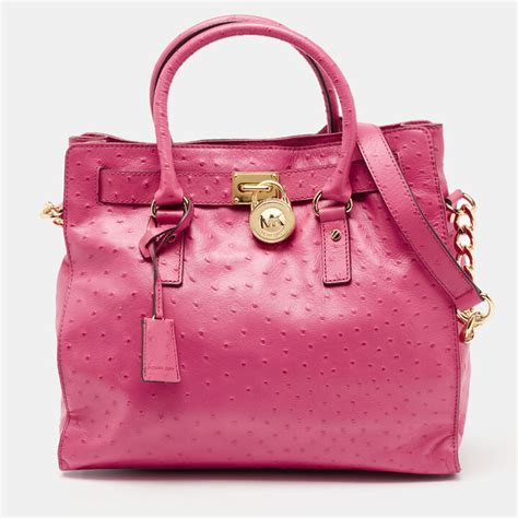 Michael Kors Pink Ostrich Embossed Bag Leather Large 